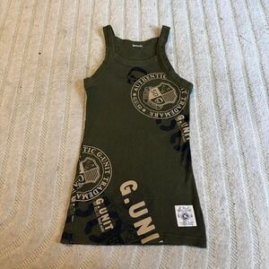 RARE Vtg y2k G-Unit ribbed olive tank top size Small StreetwearPunk Grunge Boho